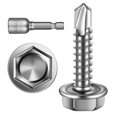 300pcs 8 3/4" Self Tapping Screws for Metal 410 Stainless Steel Hex Washer H...