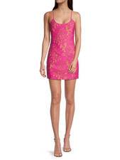 Michael Michael Kors Palm Lace Mini Dress in Cerise Pink Size 14