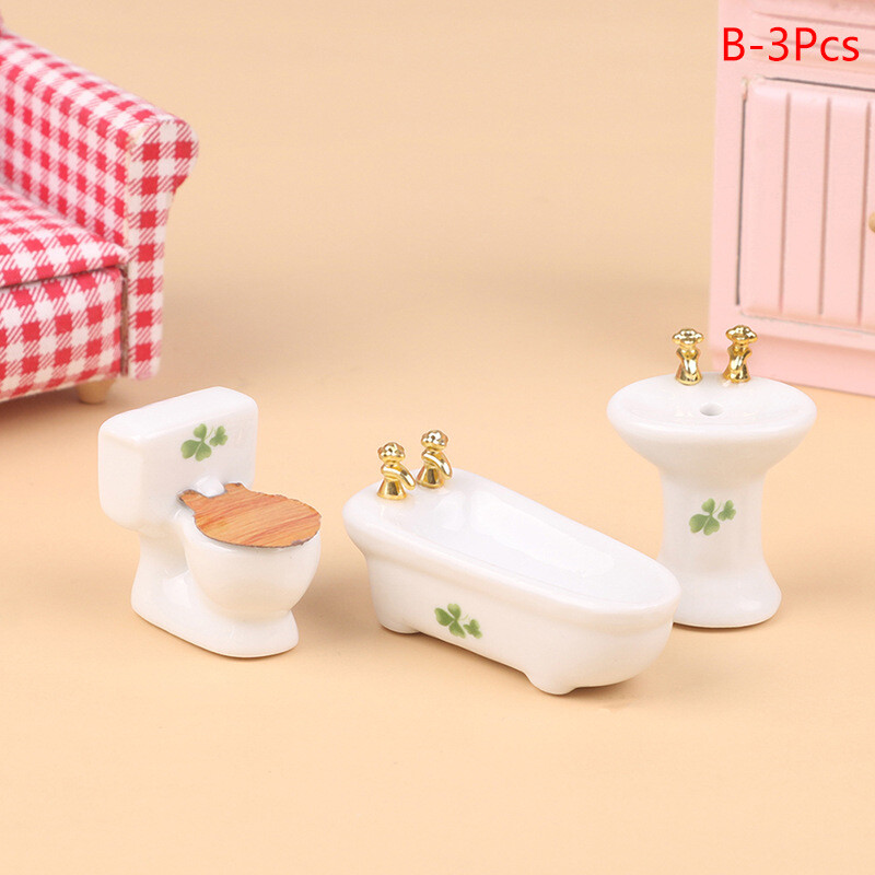 3PC 1:24 Scale Dollhouse Miniatures Lot Tiny Toilet Tub Washbasin  Accessories