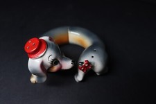 Vtg Japan Anthropomorphic Poodle Salt & Pepper Shakers FRIEND Circle Dog Set It