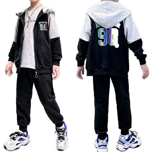 Boys Tracksuit Set Kids Hoodie Sweatpants Jogging Sweatshirt Sports Two-Piece - Picture 7 of 31