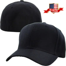 Plain Fitted Baseball Cap Curved Visor Solid Blank Color Caps Hat Hats - 9 SIZES