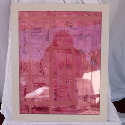 Roly Fernandez Original Framed Pink Abstract Painting 16x20