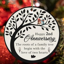 2nd Anniversary Ornament Funny Bird Couple Tree Of Life 2 Year Christmas Gift