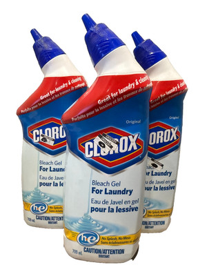 (3)  CLOROX Original Bleach Gel For Laundry ( he ) ~ 709 mL / 24 oz.