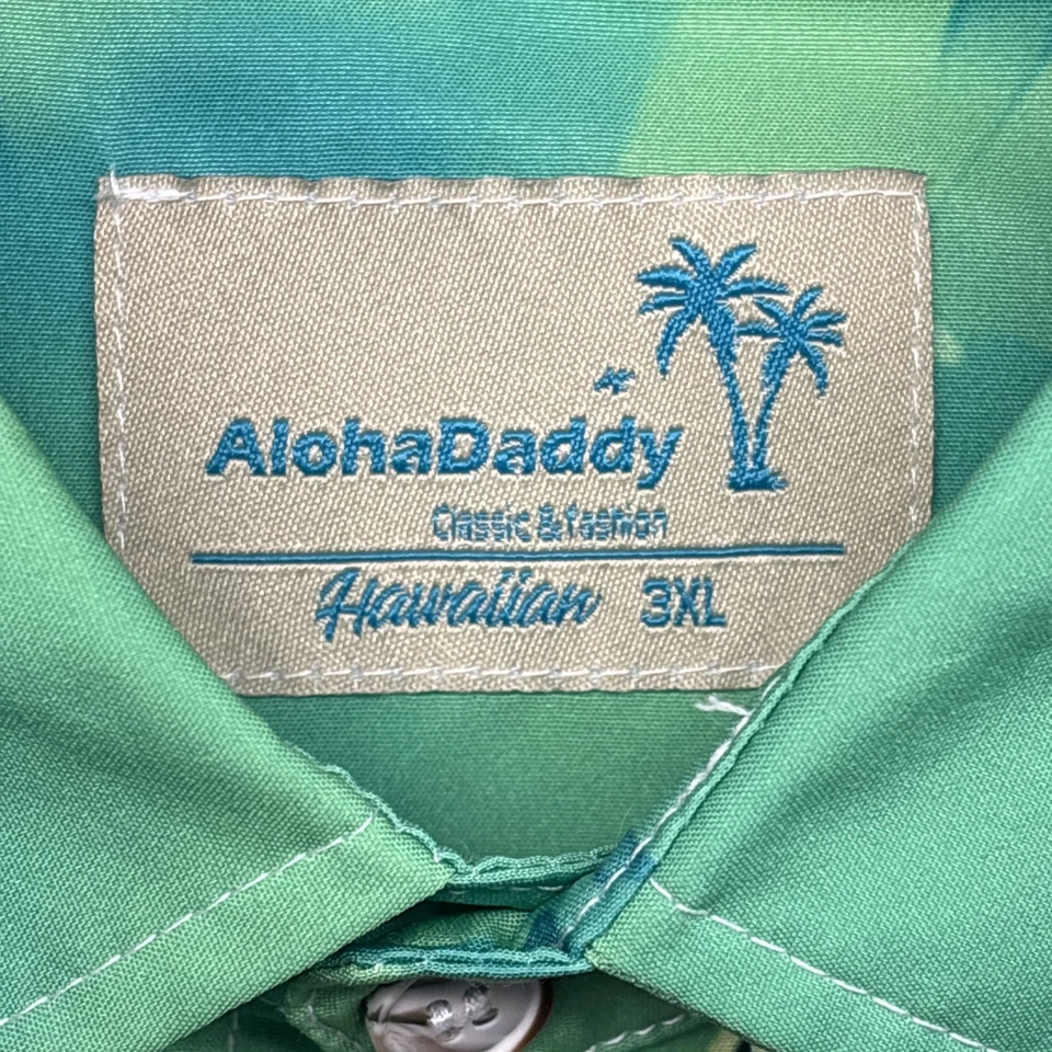 Aloha daddy Hawaiian shirt three 3XL green tiki bar shirt - Image 4 of 4