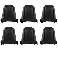 PLULON 6 Pcs Drawstring Bags Bulk Black Drawstring Backpack String Backpack