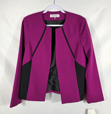 Kasper Open Front Blazer Jacket Women's Size 10 Fuchsia with Black Trim NEW