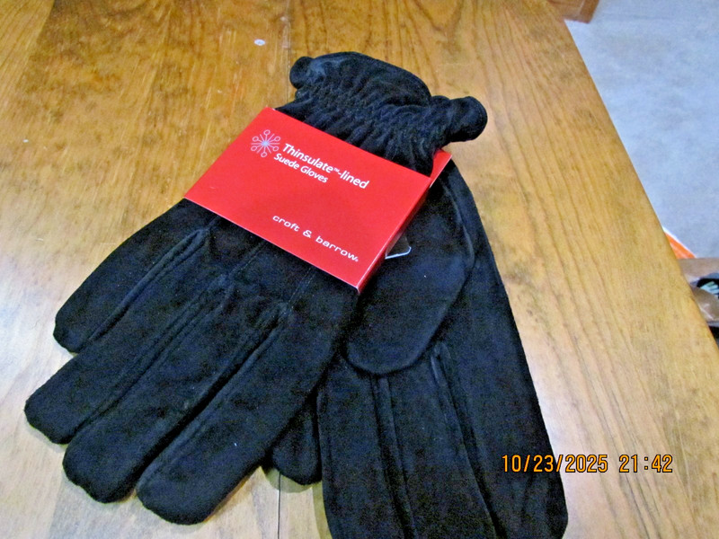 Men's Thinsulate 40 Gram Genuine  Suede Gloves Black Croft & Barrow Size XL  New