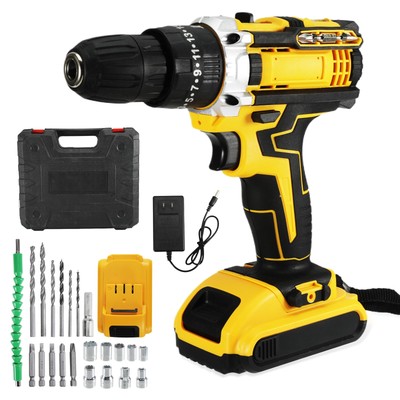 21V Cordless Hammer Drill Set Electric Impact Driver Screwdriver + 2 Battery