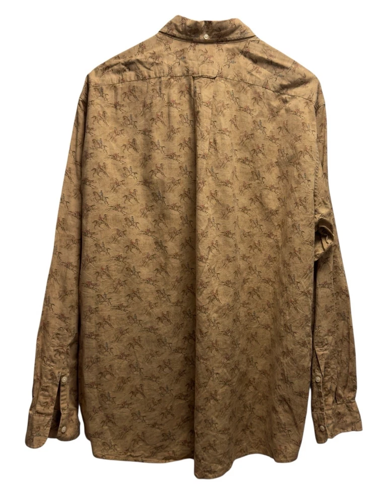 Camisa Ralph Lauren De Colección Para Hombre XL Marrón Ecuestre AOP Caballos Abotonada L/S Usada en Excelente Condición Foto 4 de 4