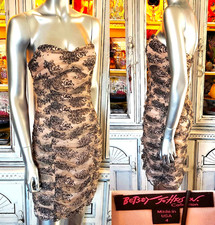 Betsey Johnson Vintage Lace Dress Y2K Nude Black Floral Mesh Wiggle Bandage S 4