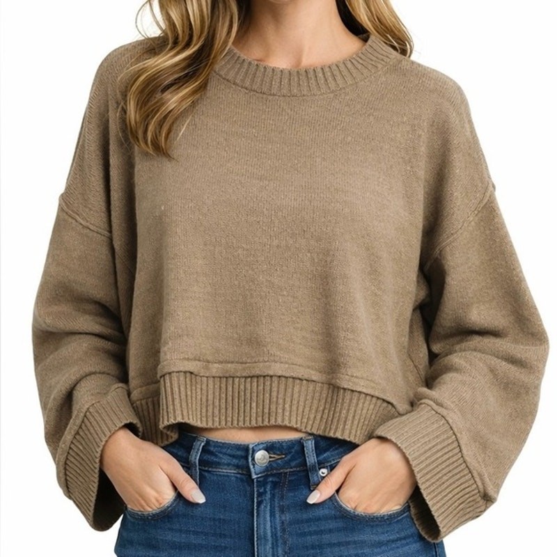 DOUBLE ZERO Womens Pullover Sweater Size L Beige Long Sleeve Crew Neck Relaxed