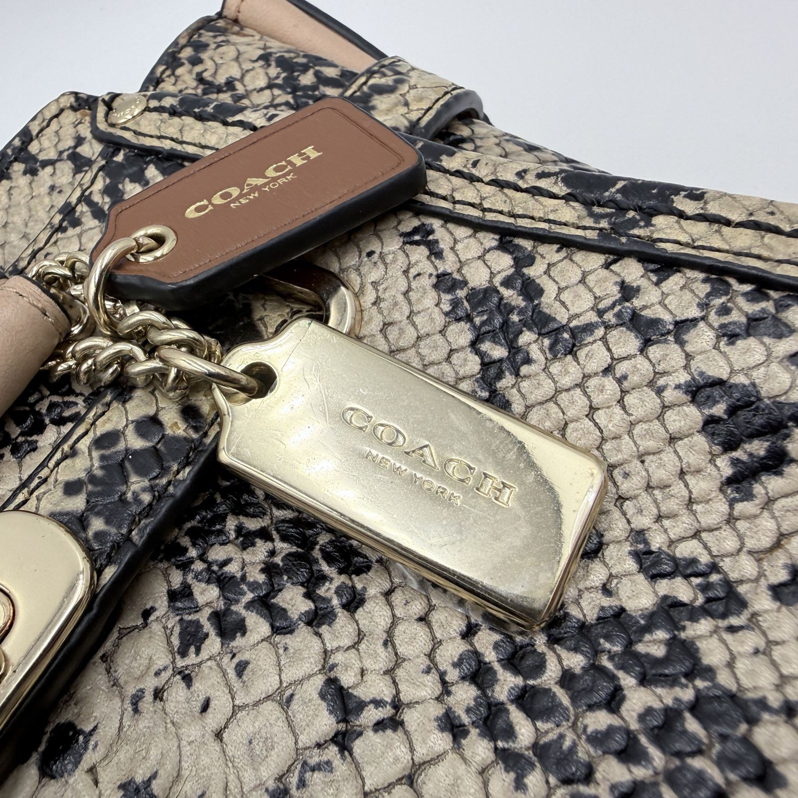 COACH Python Print Leather 2-Way Handbag Beige - image 5