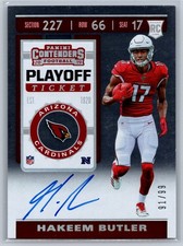 2019 Contenders #126 Hakeem Butler Rookie RC ON CARD AUTO Playoff Ticket SP/99. rookie card picture