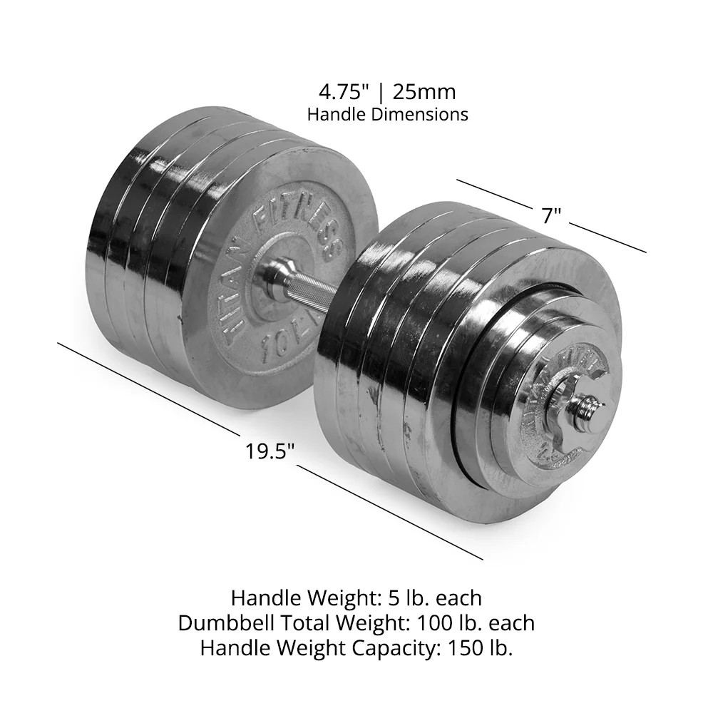 Titan Fitness 200 LB Adjustable Chrome Dumbbell Set, Pair of 100