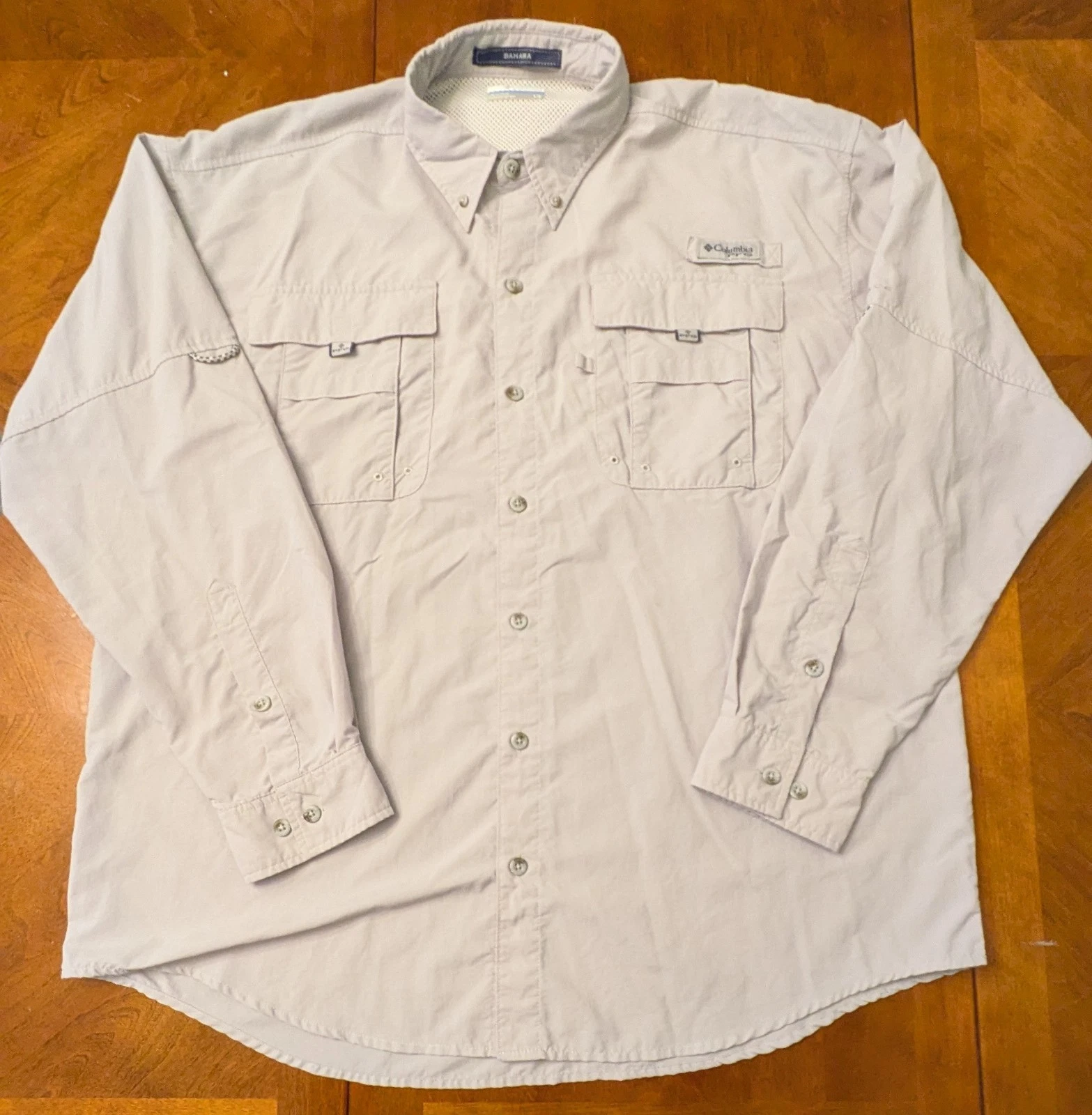 Columbia PFG Fishing Shirt Mens Large Light Gray Long Sleeve Omni Shade Vented