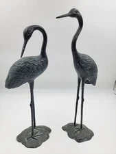Brass Love Crane Pair Sculpture Indoor Outdoor Bird Heron Statues Patina