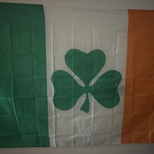 Irish Tricolor Flag with Green Shamrock - Green White Orange Colors
