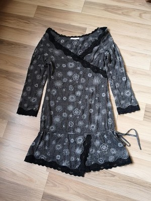 Promod Kleid Größe 38 /40 (Siehe Maße) Spitze Grau /Schwarz /Floralmuster
