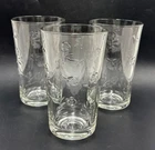 Vintage Anchor Hocking Savannah Clear Glass Tumblers Set of 3 Floral Rose 18oz