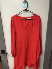 Ladies Loft Red Long Sleeve V Neck Back Zipper Dress - Size 12