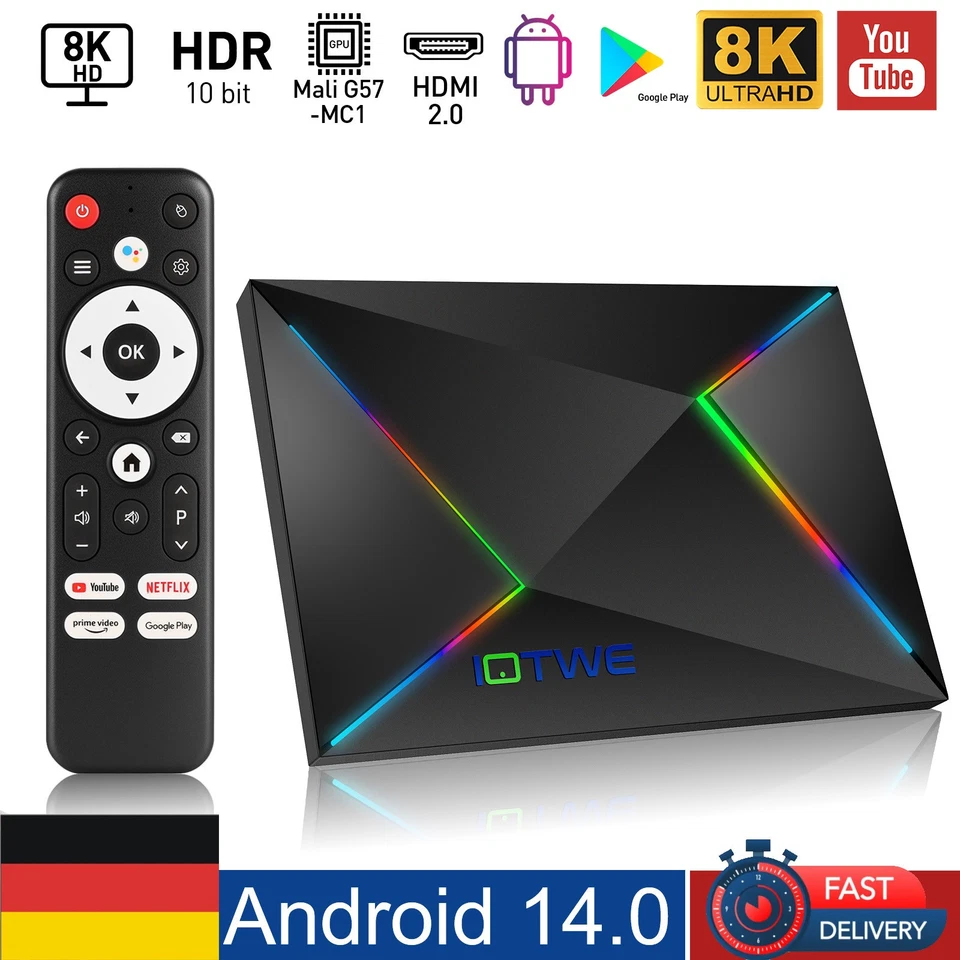 IOTWE 2025 Android 14 Smart TV BOX WIFI 4+128/64/32GB Netzwerk Media Player Octa-core