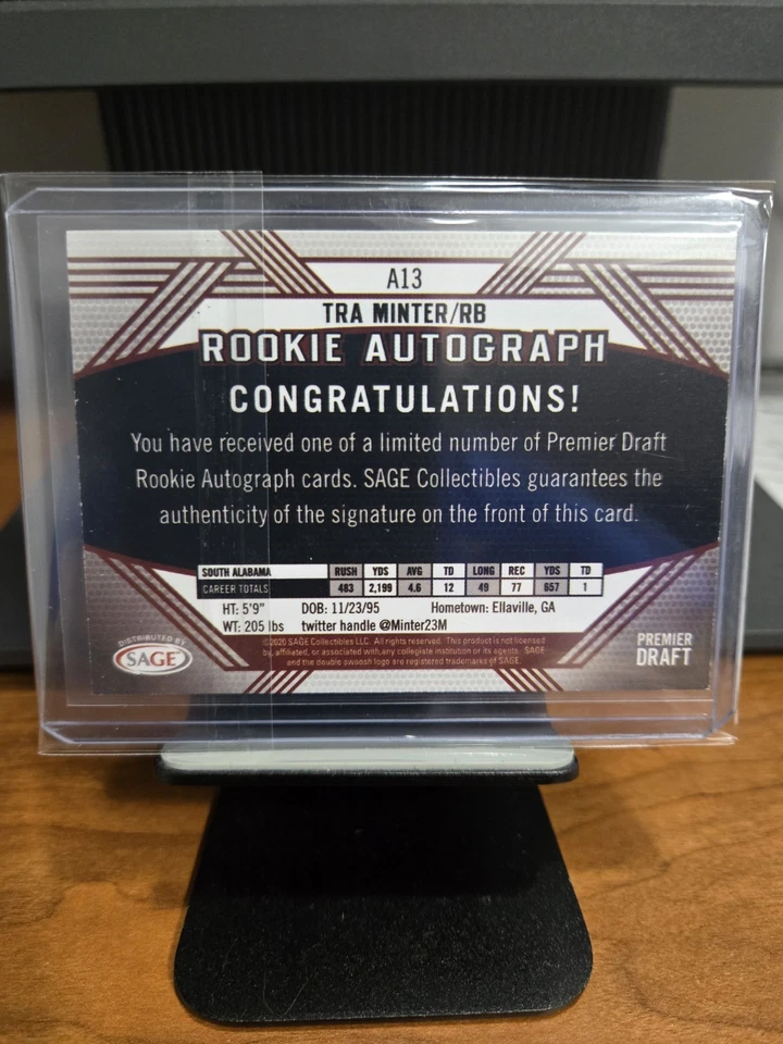 2020 Sage Hit - Rookie Autographs Tra Minter #A13 Orange (AU, RC) - Image 2 of 2