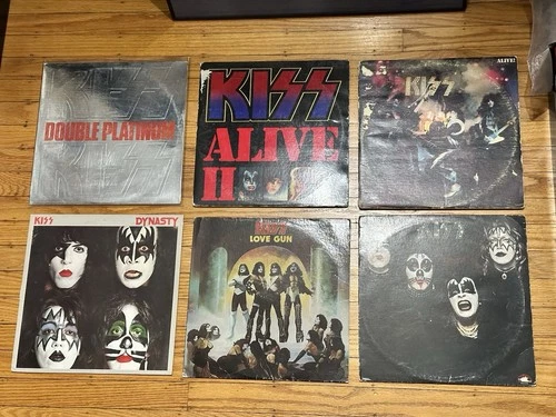KISS Lot of 6 Full Vinyl Record Albums & Inserts! Double Platinum! Ace Frehley!