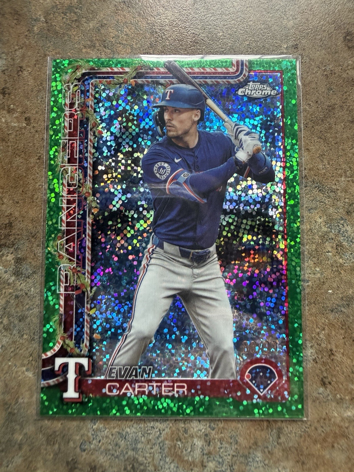 2025 Topps Holiday - Chrome Evan Carter #HC2 Green Sparkle Refractor 98/99