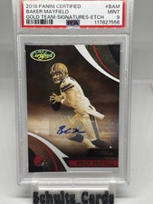 2018 Panini Certified BAKER MAYFIELD RARE GOLD ETCH SSP AUTO /10 Rookie PSA 9 RC