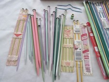 Large Lot of Knittng Needles plus 2 Wooden Storage Boxes w/ Inch & Metric Rules