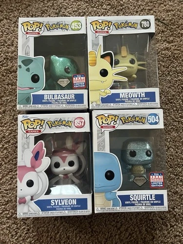 Funko Pop Pokémon Lot Bulbasaur Squirtle Meowth Sylveon 4 Figures