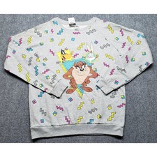 Rue21 Sweatshirt Womens L Looney Tunes Taz Bugs Daffy 90s Pattern Crewneck New
