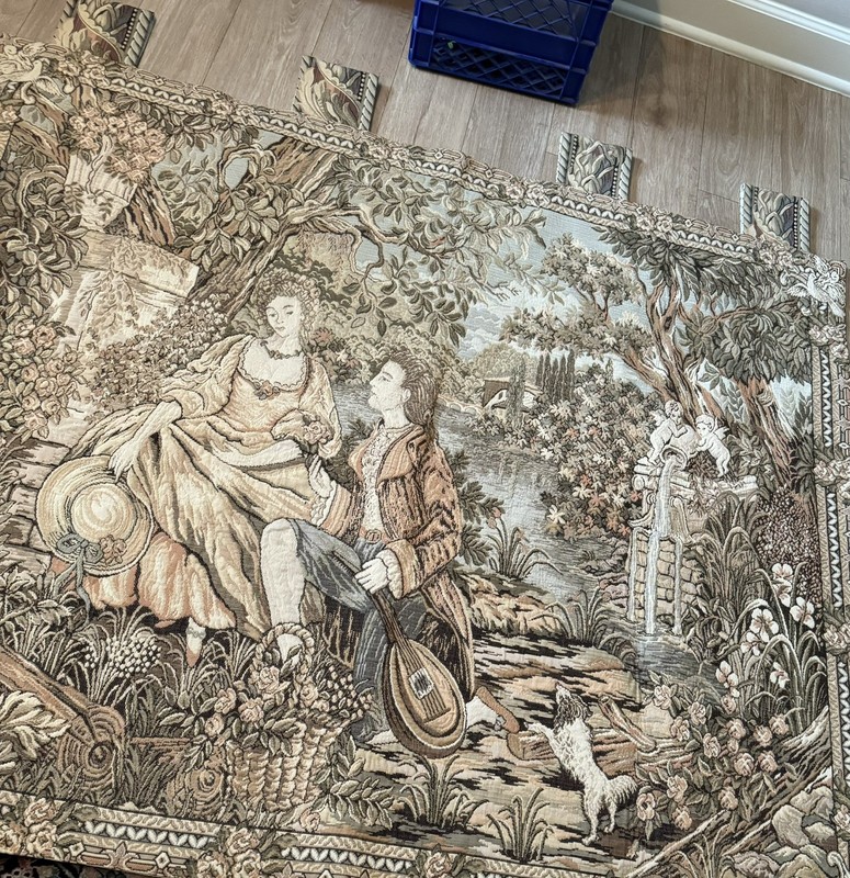 Vtg 48”x60” French Tapestry  Romantic Courting Couple Wall Decor Tapestry