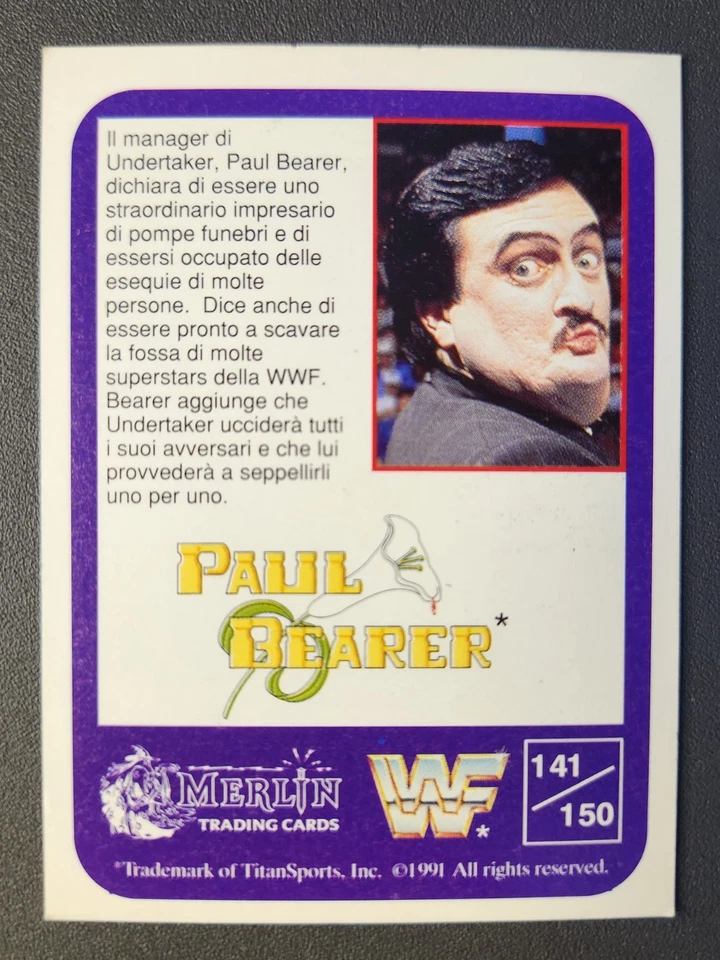 1991 Merlin WWF Italian Trading Card #141 PAUL BEARER ROOKIE (RC) - Image 2 of 2