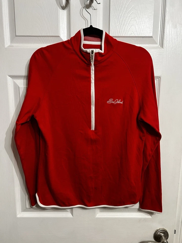 Peter Millar 女子 L 1/2 拉链拉过海岛高尔夫学院风运动红色棉 — 第 2/4 张图片