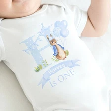 Personalised Spotty Blue Rabbit Initial Birthday Vest