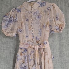 ZIMMERMANN Women s XL Floral Fit Flare Collared Button Puff Belted Dress