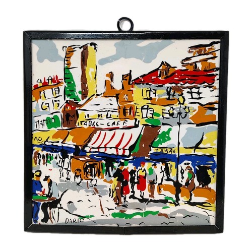 VTG Abstract Ceramic Art Tile Hand Painted Paris Mid Century Modern Signed Dario - Picture 4 of 10