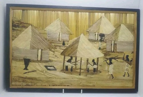 A handmade painting of reeds and palm leaves for an ancient African village - Picture 1 of 9