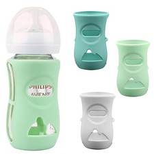 Silicone Sleeves for Avent Glass Natural Baby 8 Ounce, Grey Blue Green