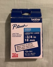 Genuine Brother P-Touch TZe-241 3/4" Black Print on White Laminated Label Tape