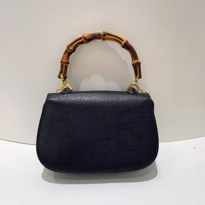 Gucci Bamboo 1947 Small Handbag Black Leather Bamboo Handle Gold