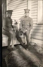 WWI Soldiers w Cute Pitbull Pit Bull Dog CROPPED EARS RPPC Photo Postcard COPY