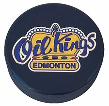EDMONTON OIL KINGS RARE BLUE 🔵 🛢️ 👑 WHL HOCKEY PUCK VEGUM MFG. MADE IN 🇸🇰 