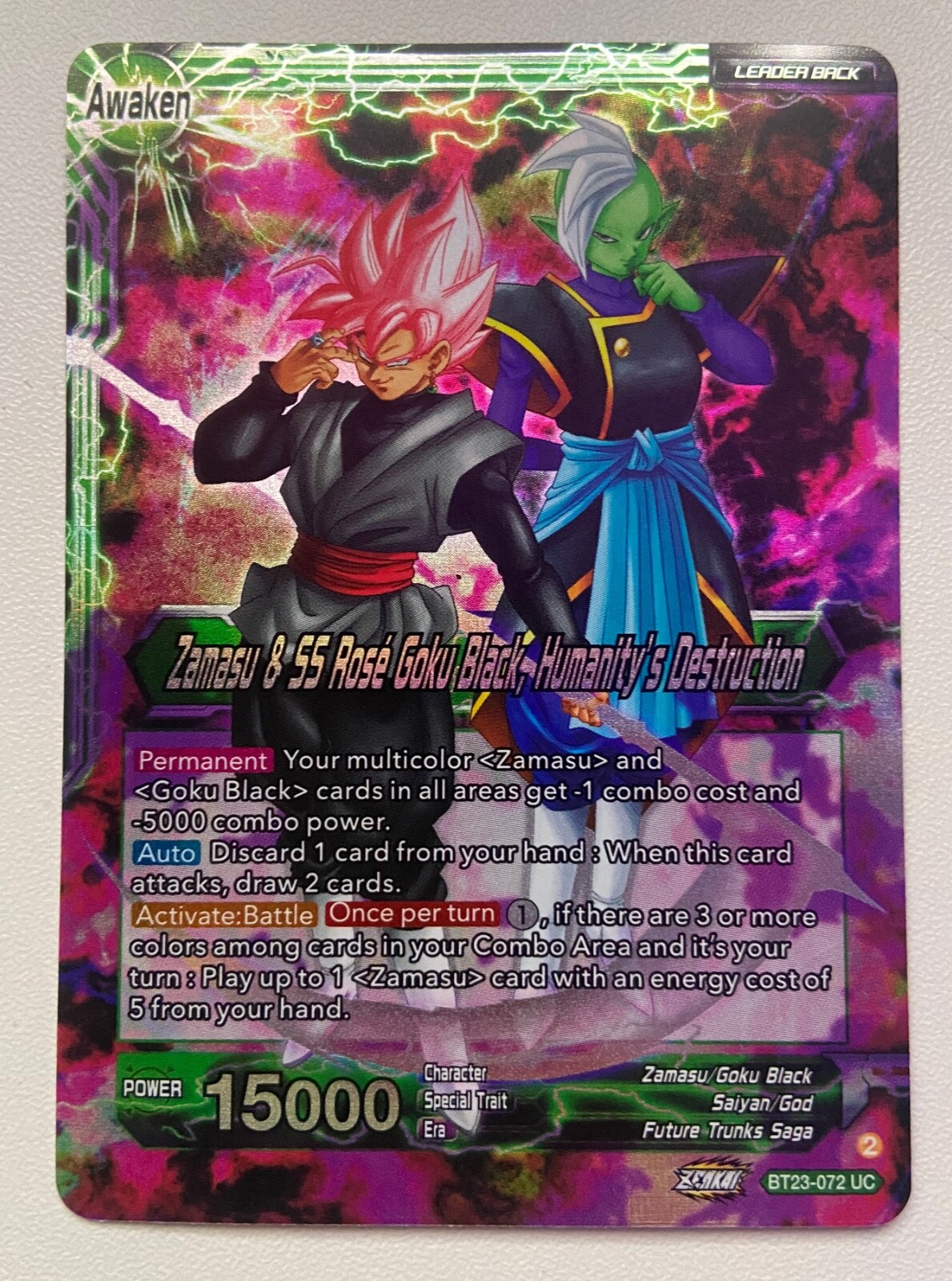 Zamasu & Goku Black // Zamasu & SS Rose Goku Black, Humanity's Destruction BT23-072 Dragon Ball Super Perfect Combination trading card — raw and PSA graded price guide