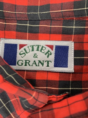 Camicia uomo Sutter & Grant XLT manica lunga con bottoni a quadri rosso nero - Foto 4 di 12