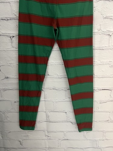 LuLaRoe Green/Rust Stripe Leggings STRETCH Soft EUC Girl's Size TWEEN - Picture 3 of 8