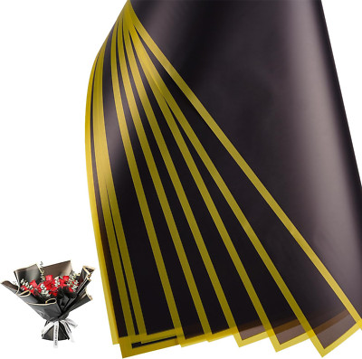 Papel De Regalo 20 Hojas Negro y Dorado Para Ramos Flores Buchones Baby Shower